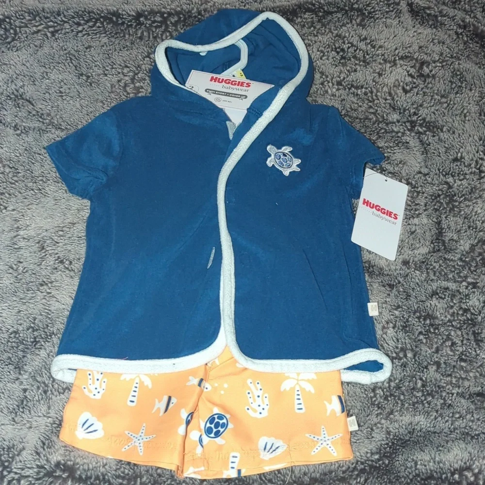 HUGGIES Babywear Hooded Swim Shirt and Shorts Set 9M NWT